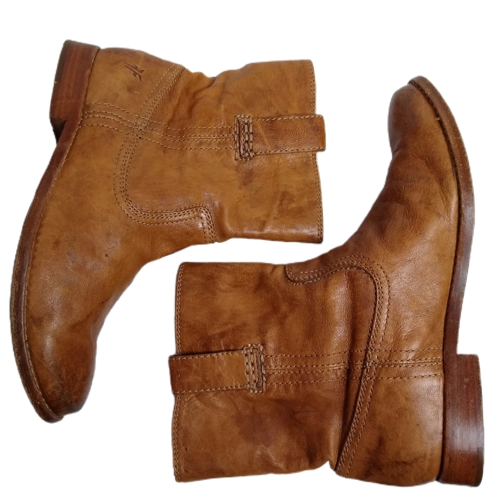 Frye Anna Shortie Booties Boots Ankle Boots Saddle Tan Sz 6.5 Boho Festival Euc
